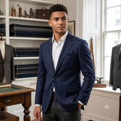Tweed Blazer Fabric OCM 100% Premium Wool Plain Colour Worsted Blue