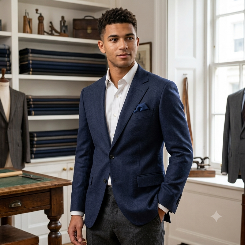 Tweed Blazer Fabric OCM 100% Premium Wool Plain Colour Worsted Blue