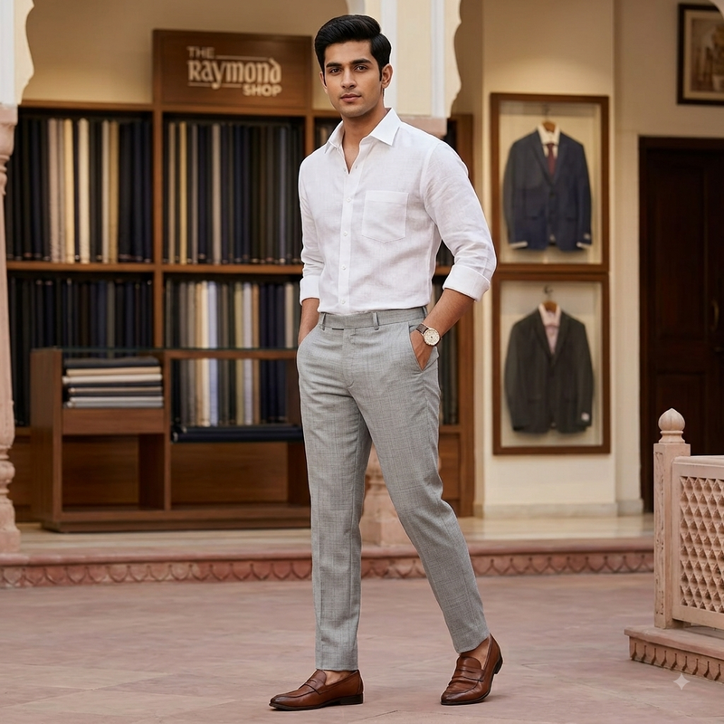 Trouser Fabric Raymond Poly Viscose Self Check Colour Dusty Brown