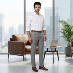 Trouser Fabric Raymond Poly Viscose Mix Check Colour Dusty Grey