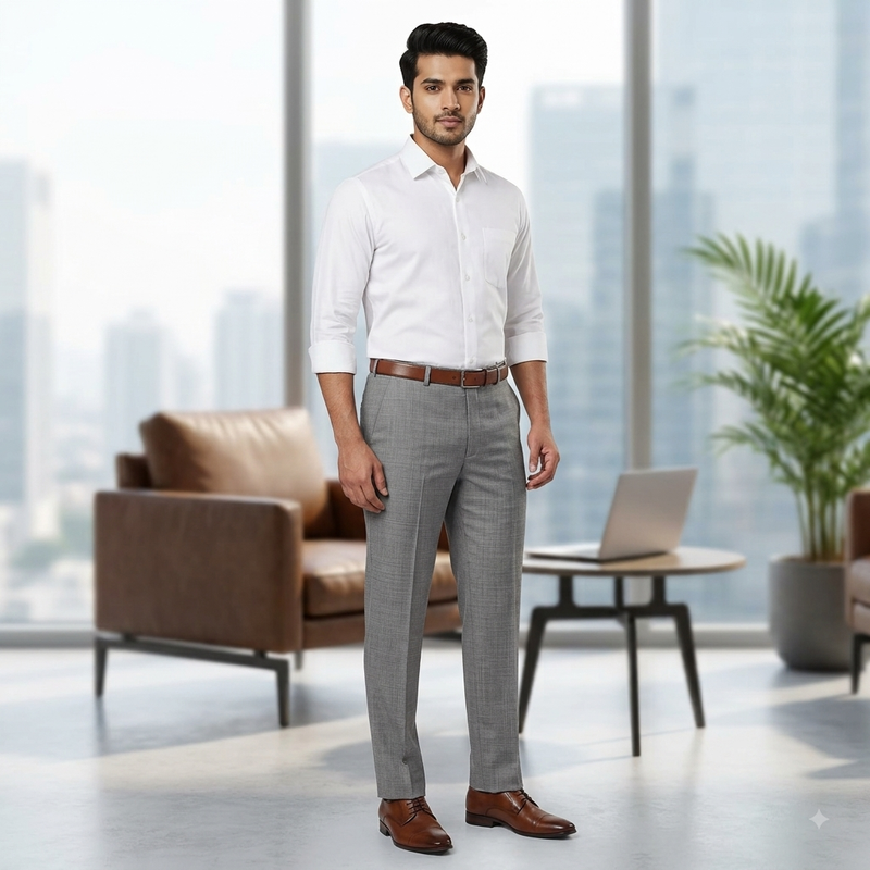 Trouser Fabric Raymond Poly Viscose Mix Check Colour Dusty Grey