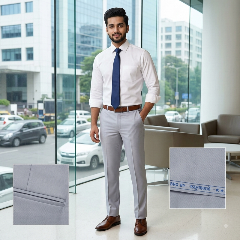 Trouser Fabric Raymond Poly Viscose Plain Colour Silver