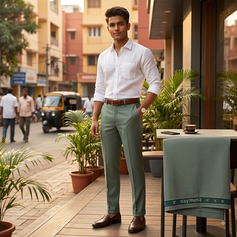 Trouser Fabric Raymond Poly Viscose Plain Colour Sage Green