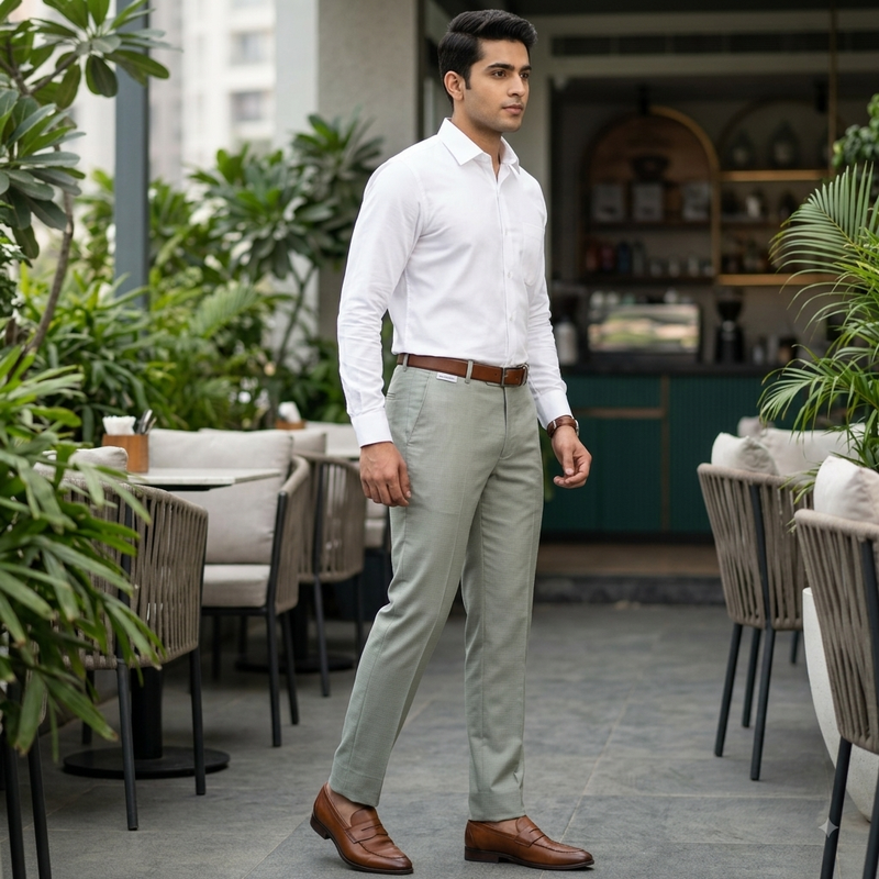 Trouser Fabric Siyaram Poly Viscose Pin Check Colour Sage Green