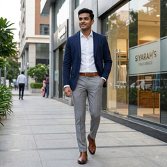 Trouser Fabric Siyaram Poly Viscose Self Check Colour Light Grey