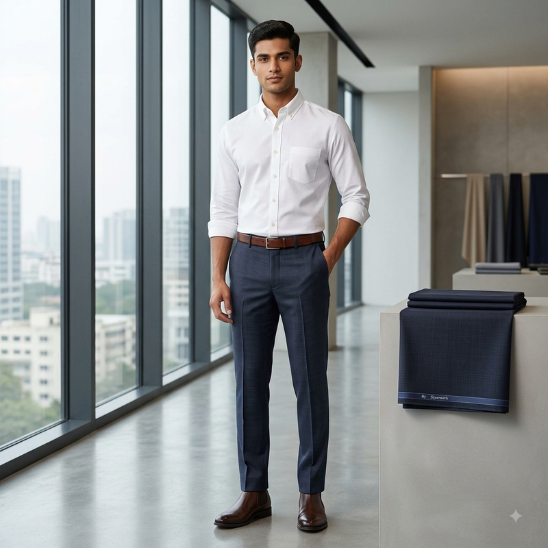 Trouser Fabric Siyaram Poly Viscose Check Colour Dark Blue