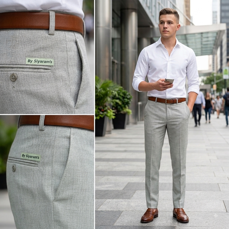 Trouser Fabric Siyaram Poly Viscose Self Check Colour Light Greenish Grey