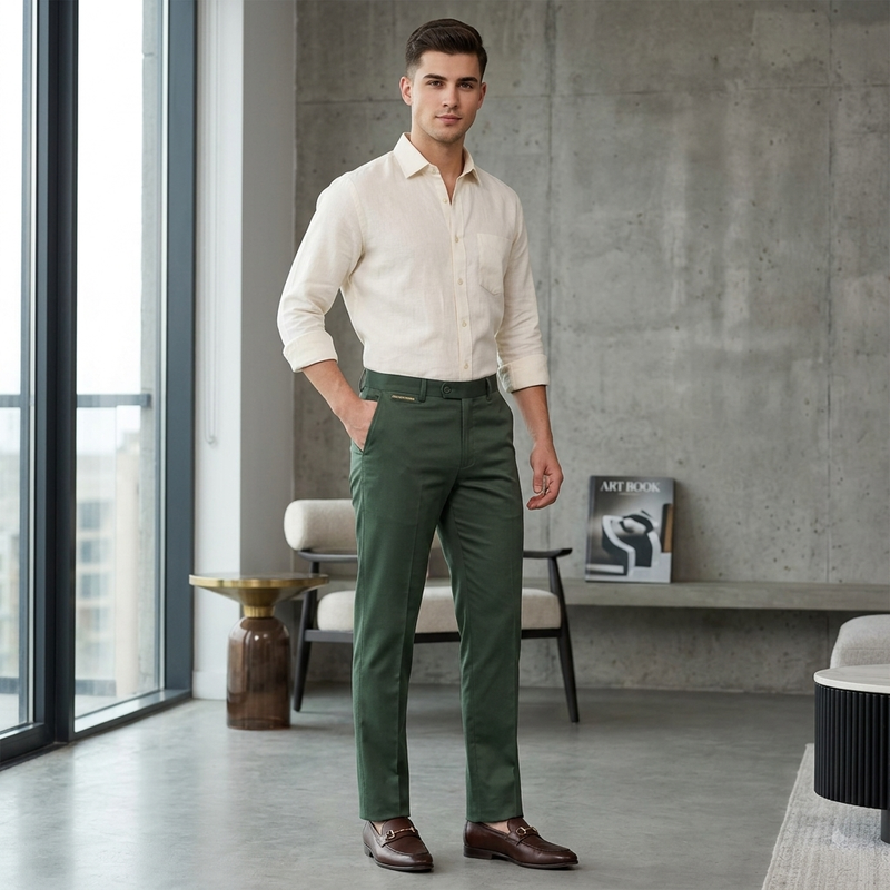 Trouser Fabric Donear Giza Cotton Stretchable Plain Colour Pine Green