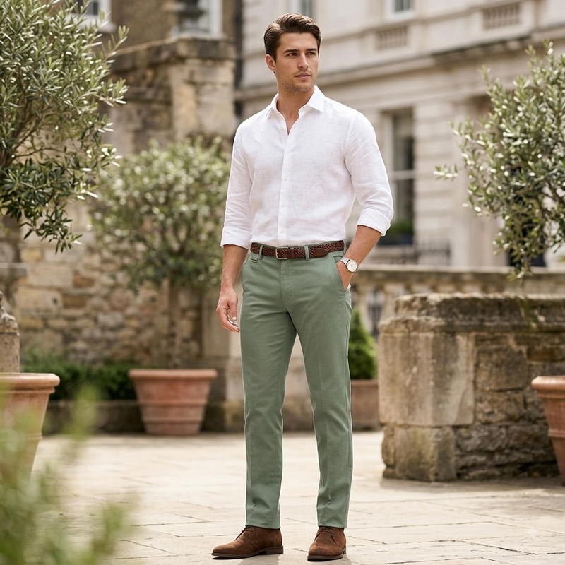 Trouser Fabric Donear Giza Cotton Plain Colour Laurel Green