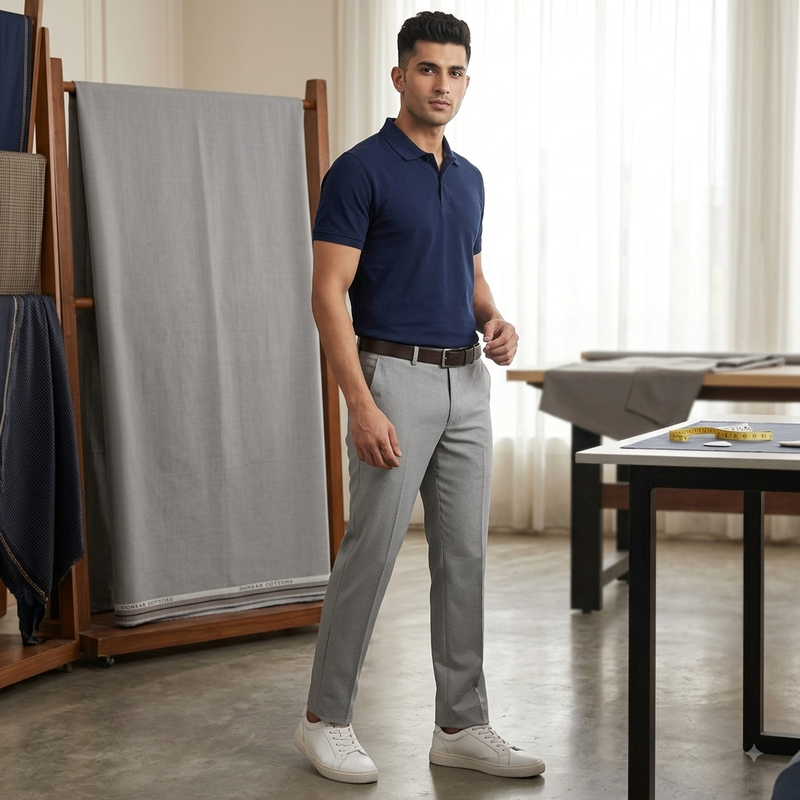 Trouser Fabric Donear Pure Cotton Pin Check Colour Light Grey