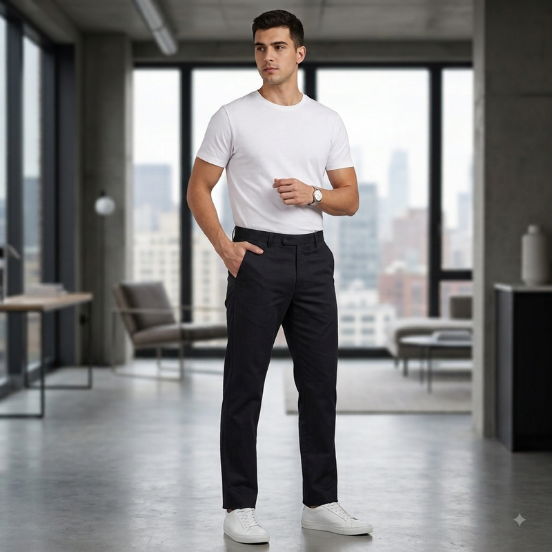 Trouser Fabric Donear Giza Cotton Stretchable Plain Colour Black