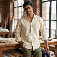 Shirt Fabric Raymond 100% cotton Slub Colour Cream