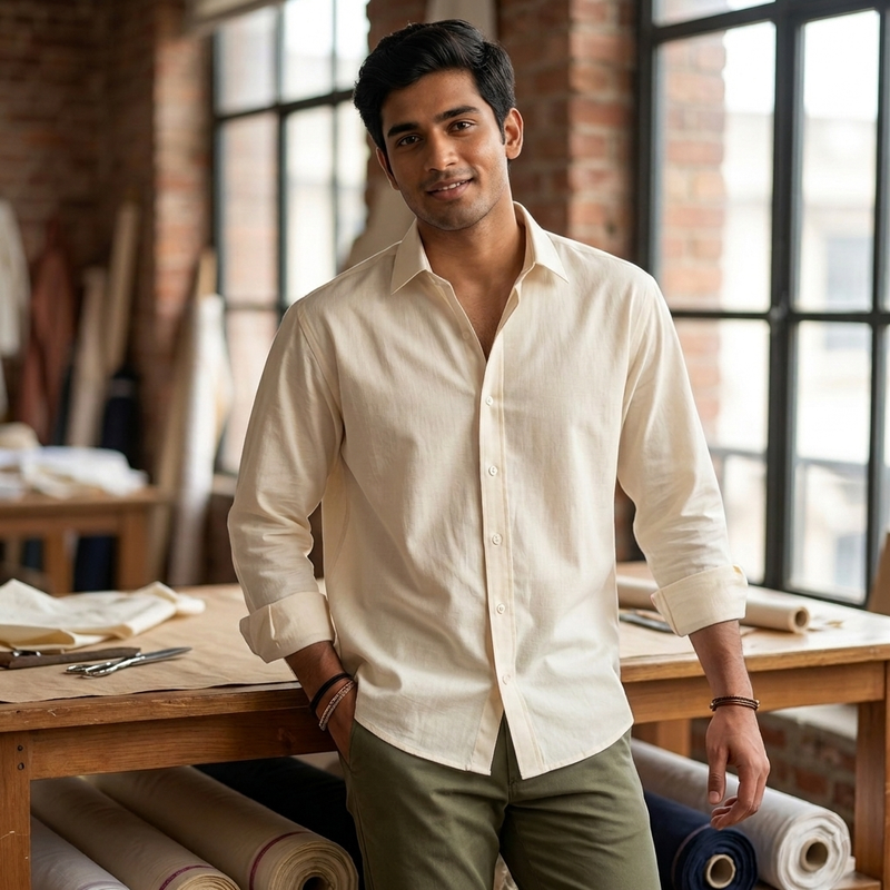 Shirt Fabric Raymond 100% cotton Slub Colour Cream