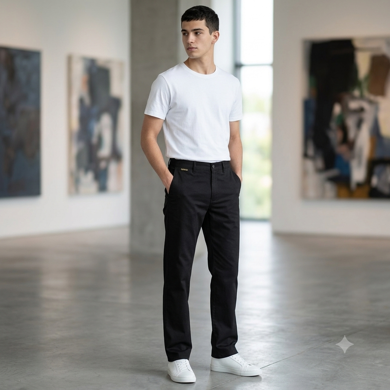 Trouser Fabric Donear Giza Cotton Stretchable Plain Colour Black