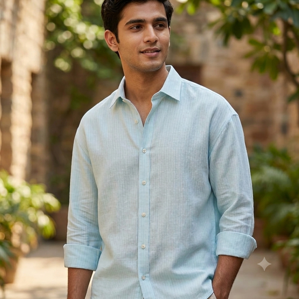 Shirt Fabric Raymond Portofino Super 100Lea*100Lea Pure Linen Fine Pinstripe Colour Pistachio Green