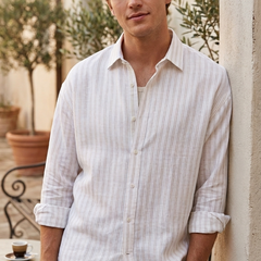 Shirt Fabric Raymond Regio Italia Super 100Lea*100Lea Pure Linen Vertical Lining Colour Brown N Natural White