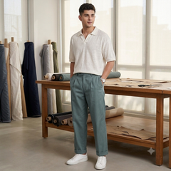 Trouser Fabric Raymond Pure Cotton Stretchable Plain Color Celadon Green