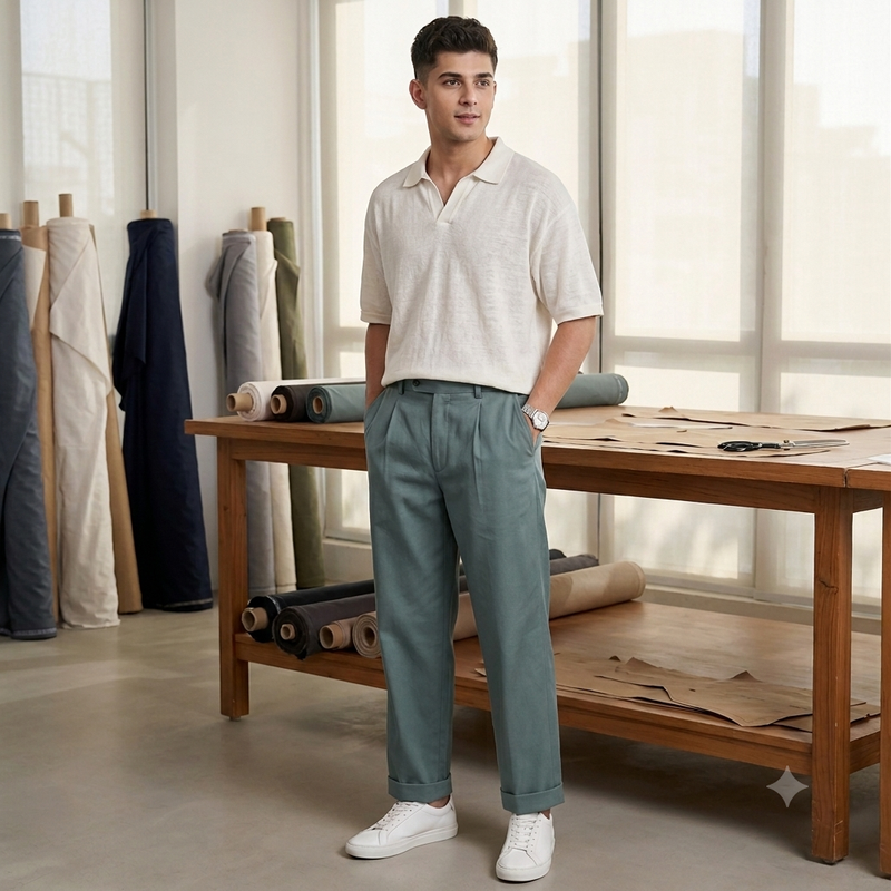 Trouser Fabric Raymond Pure Cotton Stretchable Plain Color Celadon Green
