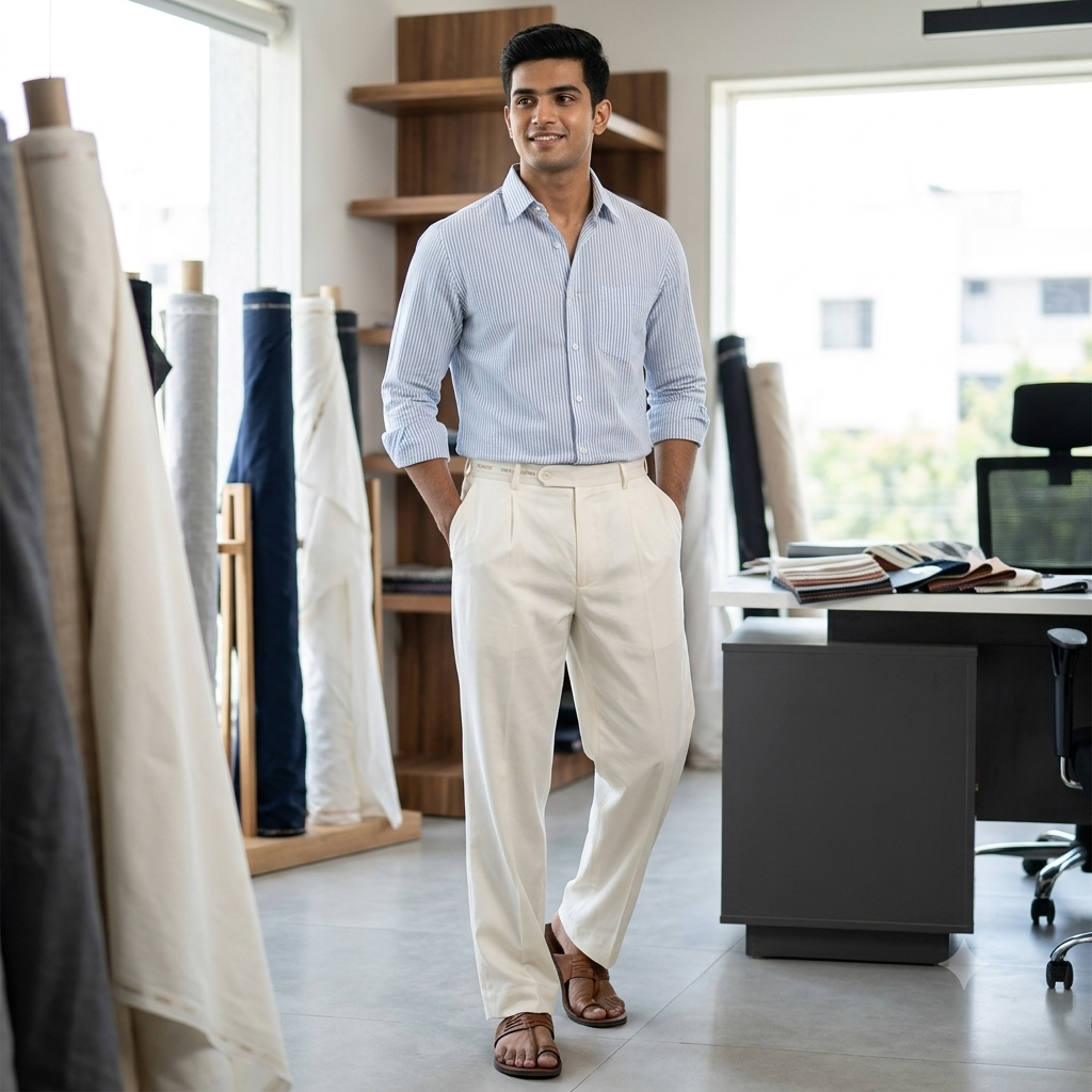 Trouser Fabric Donear Giza Cotton Plain Colour Off White
