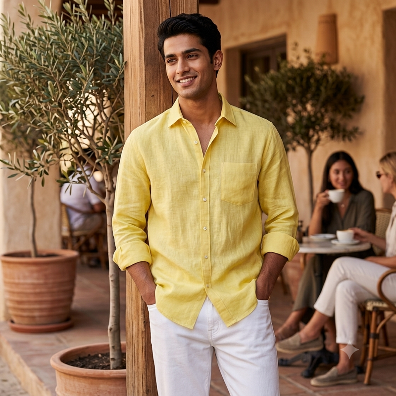 Shirt Fabric Raymond 60Lea×60Lea Pure Linen Slub Texture Colour Lemon