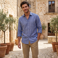 Shirt Fabric Raymond 60Lea×60Lea Pure Linen Slub Texture Colour Indigo Blue