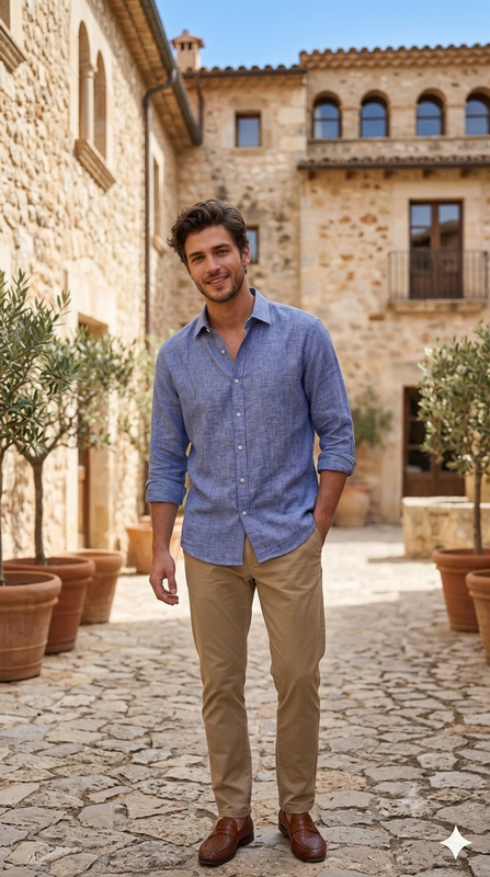 Shirt Fabric Raymond 60Lea×60Lea Pure Linen Slub Texture Colour Indigo Blue