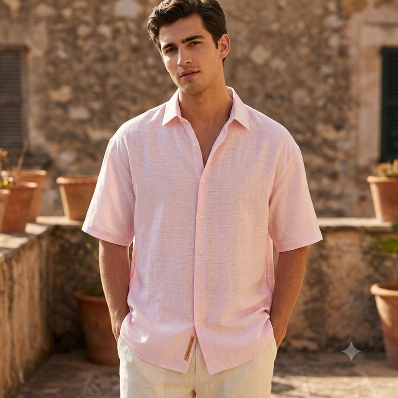 Shirt Fabric Raymond 60Lea×60Lea Pure Linen Self Check Colour Blush Pink