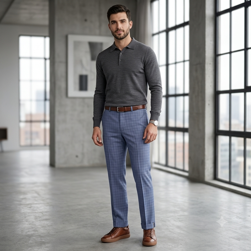 Trouser Fabric Reid & Taylor Super 130s Count 70%Wool Mild Check Color Ocean Blue