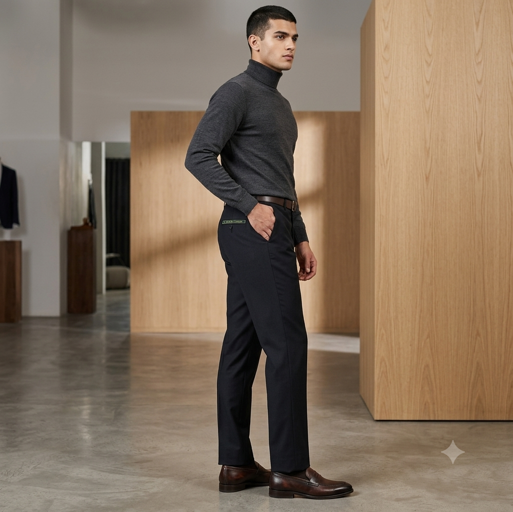 Trouser Fabric Reid & Taylor Super 130s Count 70%Wool Self Slub Color True Black