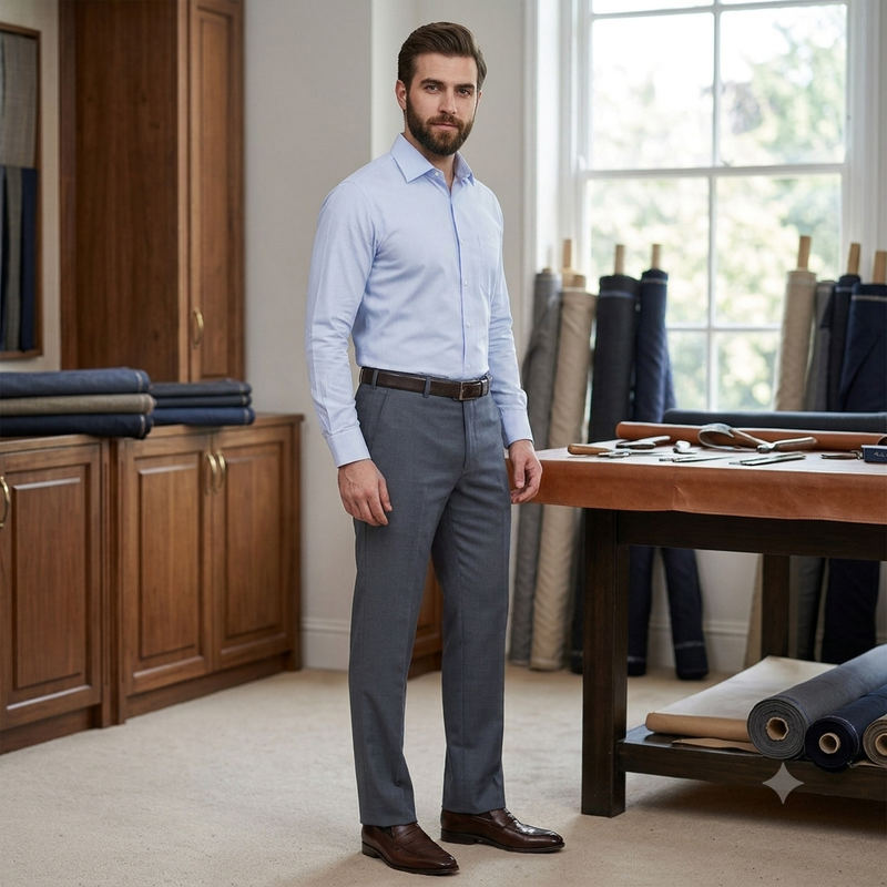 Trouser Fabric Reid & Taylor Super 130s Count 70%Wool Plain Weave Color Classic Medium Grey