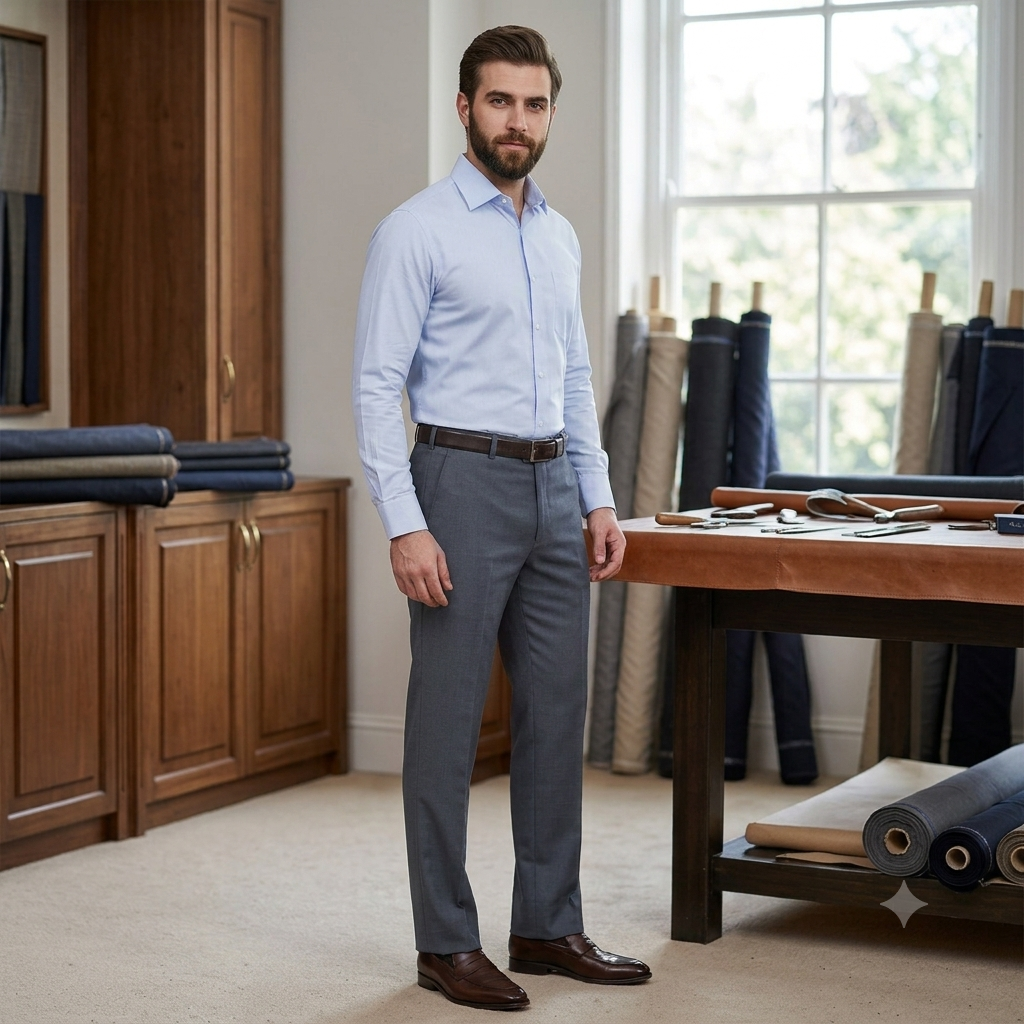 Trouser Fabric Reid & Taylor Super 130s Count 70%Wool Plain Weave Color Classic Medium Grey