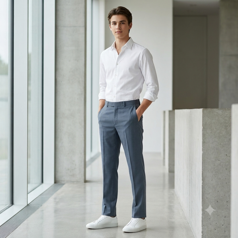 Trouser Fabric Reid & Taylor Super 120s Count 50%Wool Plain Weave Stretchable Color Iceberg Brown