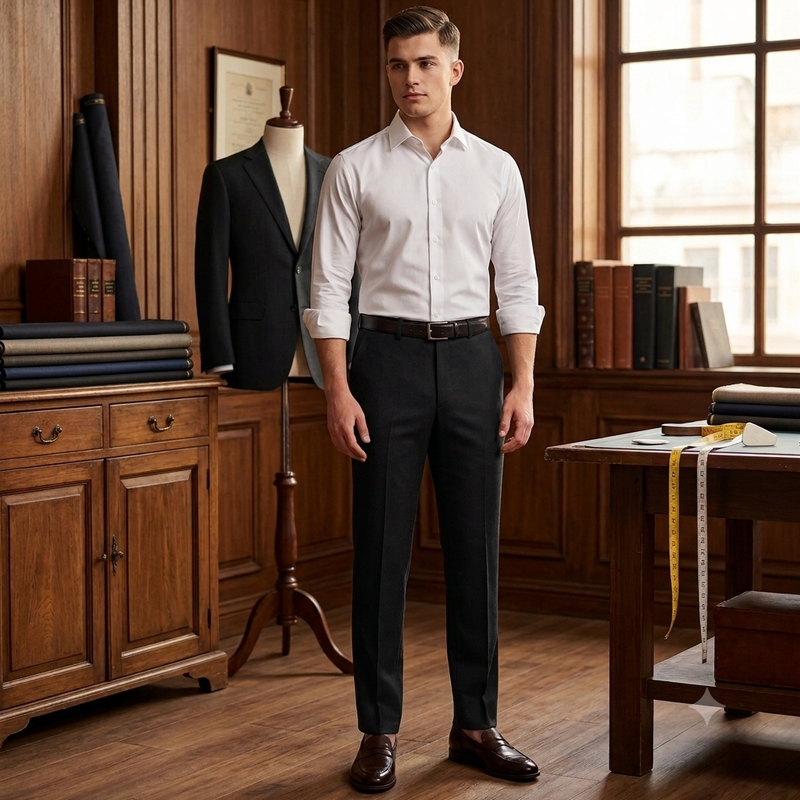 Trouser Fabric Reid & Taylor Super 120s Count 50%Wool Self Slub Stretchable Color Crow Black