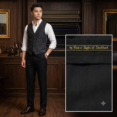 Trouser Fabric Reid & Taylor Super 130s Count 70%Wool Plain Weave Color True Black