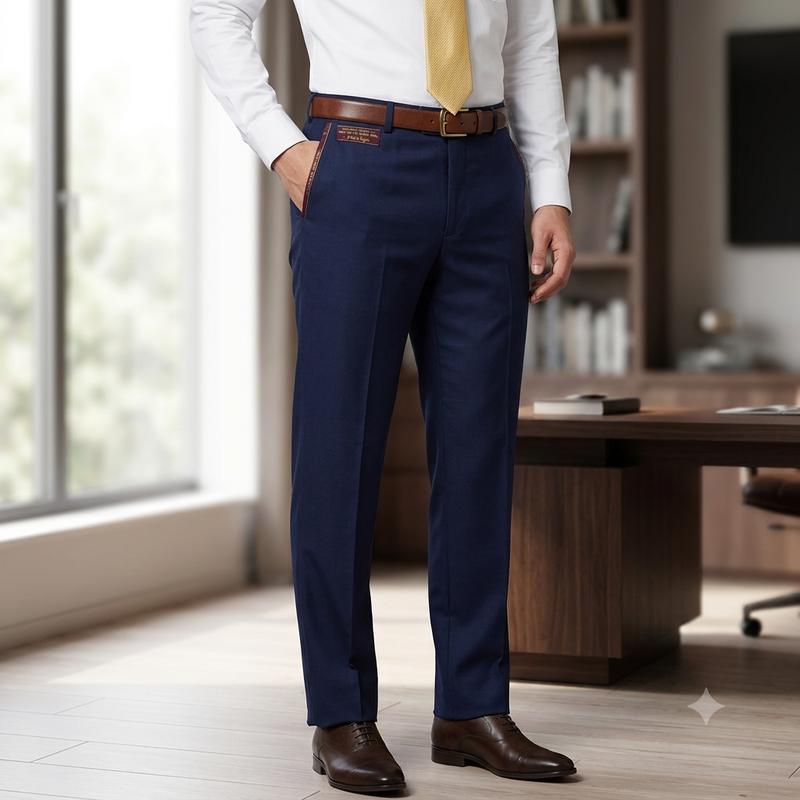 Trouser Fabric Reid & Taylor Super 130s Count 70%Wool Structure Color Navy Blue