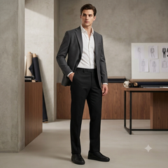 Trouser Fabric Reid & Taylor Super 130s Count 70%Wool Plain Weave Color Black