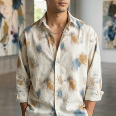Shirt Fabric Soktas Finest 80s Giza Cotton Digital Print Colour Ash Cream