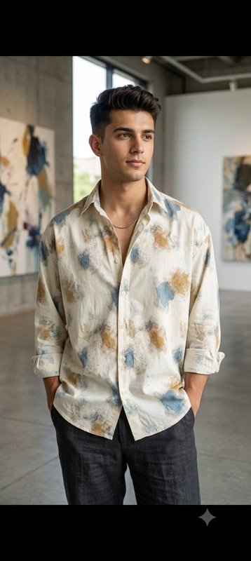 Shirt Fabric Soktas Finest 80s Giza Cotton Digital Print Colour Ash Cream