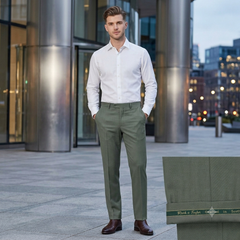 Trouser Fabric Reid & Taylor Super 140s Count 45%Wool Plain Weave Color Swamp Green