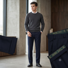 Trouser Fabric Reid & Taylor Super 130s Count 70%Wool Slub Color Midnight Blue