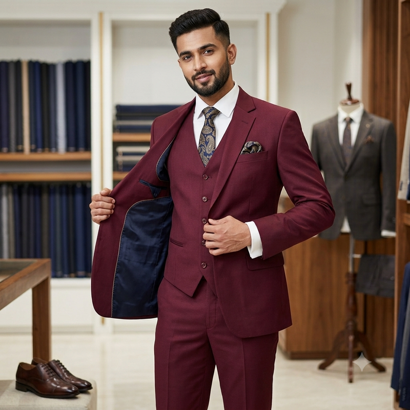 Suit Fabric Siyaram TR Plain Color Blood Red