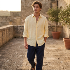 Shirt Fabric Raymond 60Lea×60Lea Pure Linen Fine Stripe Colour Pastel Yellow