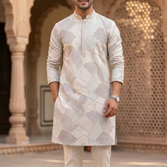 Kurta Fabric ManTire Designer Silk vermicelli patchwork Embroidery Colour Mint Green N Blush Pink