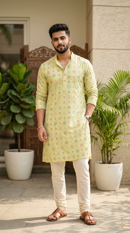 Kurta Fabric ManTire Designer Silk Embroidery Colour Mango Yellow
