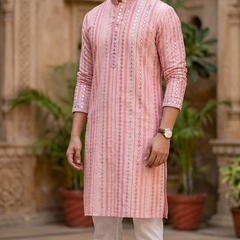 Kurta Fabric ManTire Designer Silk Mirror Work Embroidery Colour Blush Pink