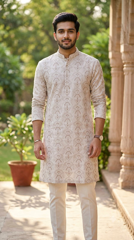 Kurta Fabric ManTire Designer Silk Art Deco Geometric Embroidery Colour Dusty Rose