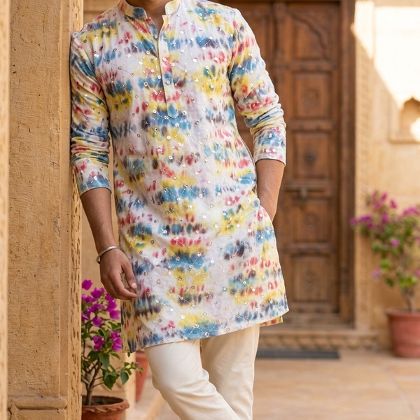 Kurta Fabric ManTire Designer Silk Meadow Colour Multicolour