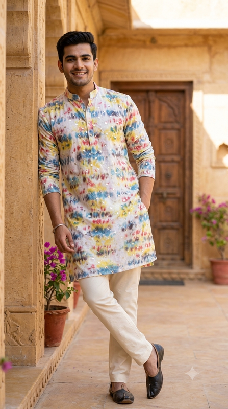 Kurta Fabric ManTire Designer Silk Meadow Colour Multicolour