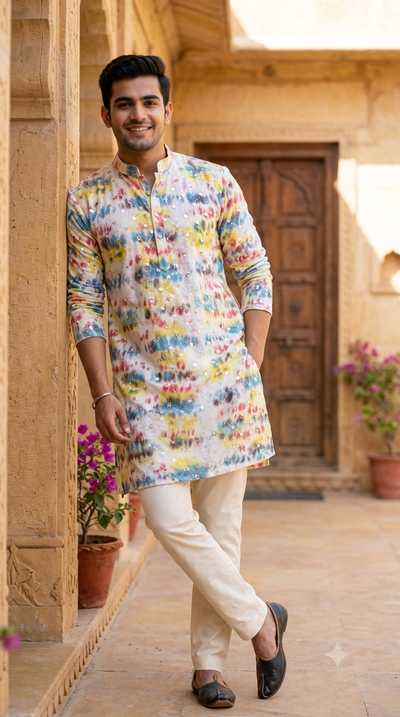 Kurta Fabric ManTire Designer Silk Meadow Colour Multicolour