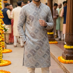 Kurta Fabric ManTire Designer Silk vermicelli patchwork Embroidery Colour Powder Blue,Blush Pink N Grey